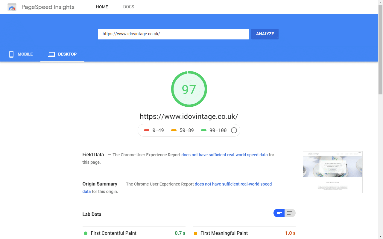 Google Page Insights website speed test